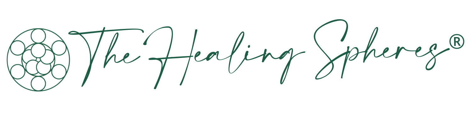 The Healing Spheres logo in green on white background